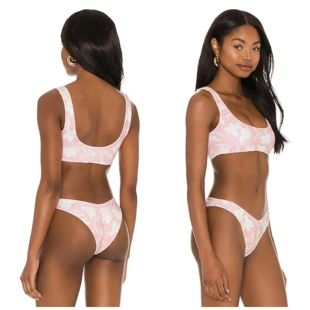 L*Space Reversible Lizzie Top Cabana Bottoms Paradise Blooms Bikini Pink